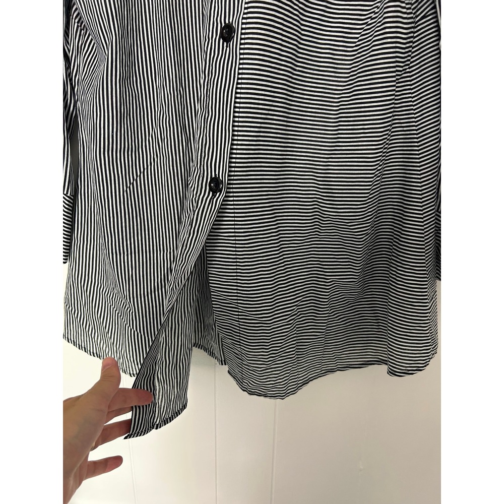 Vintage Dorman Button Down Shirt M Black White Striped Tunic artsy beetlejuice - Picture 6 of 10
